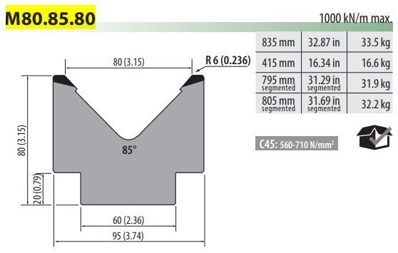 M80-85-80C DIE V=80 (85°) L=415