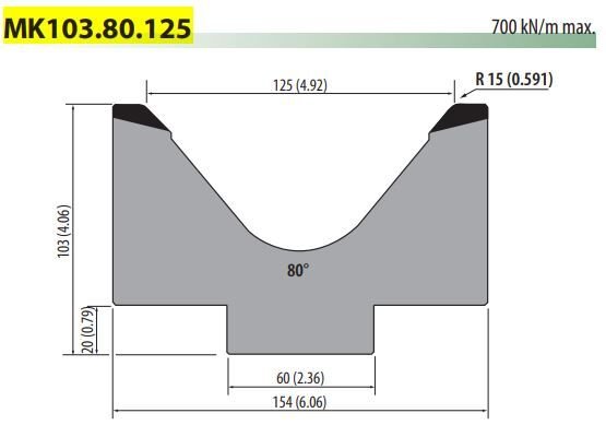 MK103-80-125C PILLAR DIE V=125, 80°, H=103, L=415MM