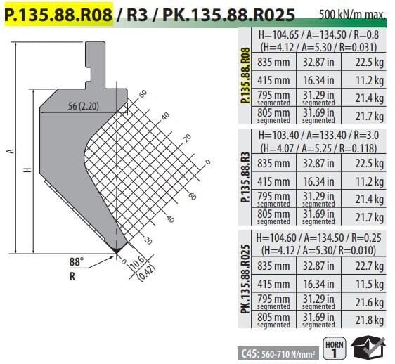 P-135-88-R08 GOOSENECK PUNCH 88° R=0,8 H=104.6 L=835