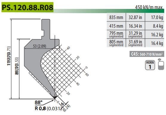 PS-120-88-R08 PUNCH 88° R=0,8 H=120 L=835