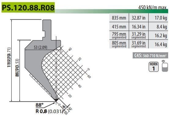 PS-120-88-R08-F PUNCH 88° R=0,8 H=120 L=805 (SEC)