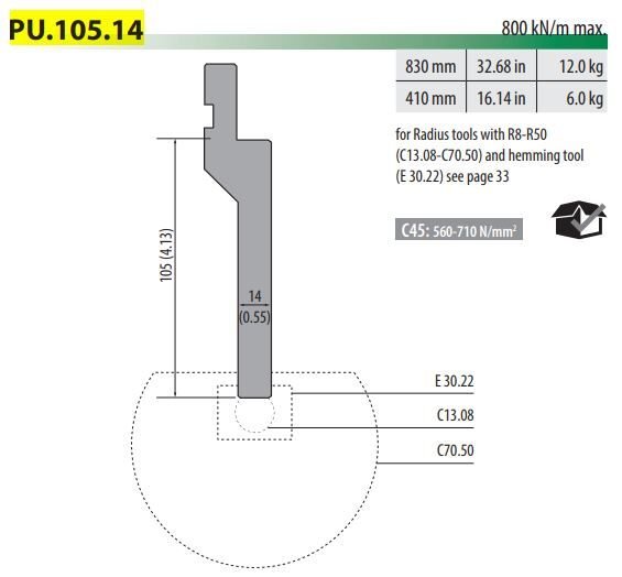 PU-105-14 RADIUS TOOLS HOLDER L=830 mm