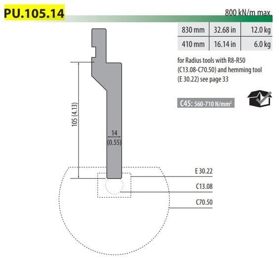 PU-105-14-C RADIUS TOOLS HOLDER  L=410 mm