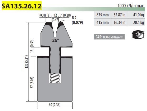 SA135-26-12 ROLLERI (SA135.26.12) ALT EZME SETİ - V=12-26°-H=135-C45 L=835