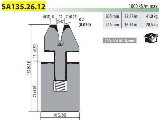 SA135-26-12 ROLLERI (SA135.26.12) ALT EZME SETİ - V=12-26°-H=135-C45 L=835