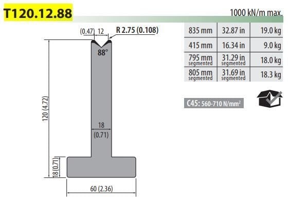 T120-12-88 PILLAR DIE V=12, 88°, H=120, L=835
