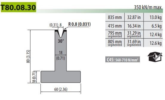 T80-08-30 V=8, 30°, H=80, L=835