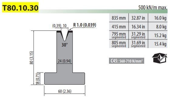 T80-10-30C V=10, 30°, H=80, L=415