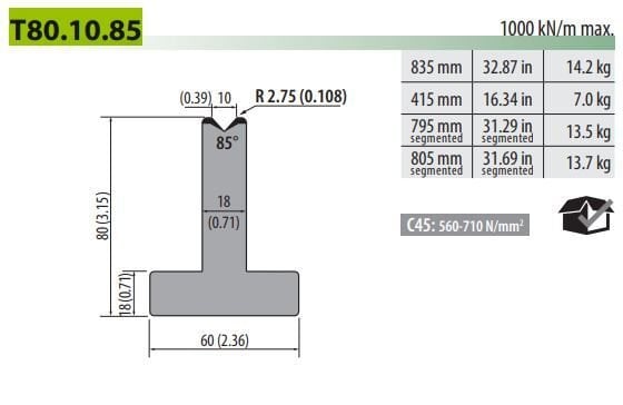 T80-10-85C PILLAR DIE V=10, 85°, H=80, L=415mm