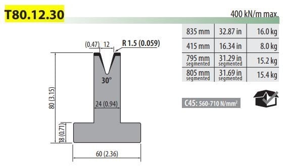T80-12-30F V=12, 30°, H=80, L=805