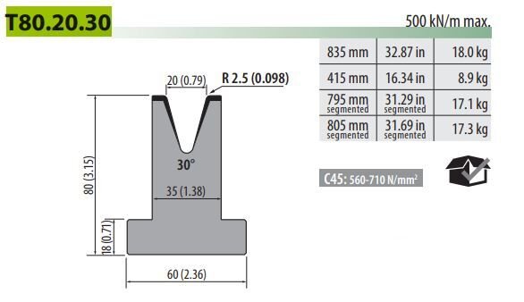 T80-20-30F V=20, 30°, H=80, L=805
