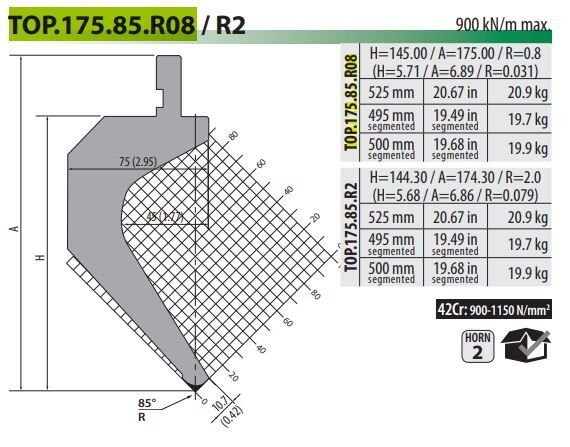 TOP-175-85-R08 PUNCH 85° R=0.8 H=145 L=525 (42CrMo4)