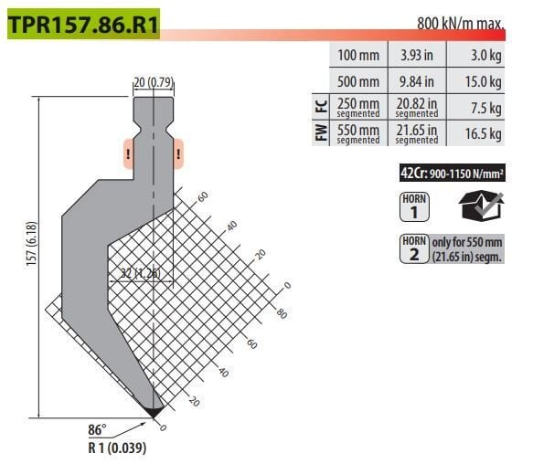 TPR157-86-R1 Punch Trumpf H120+37 AT86° R1 L=500 (42CrMo4)