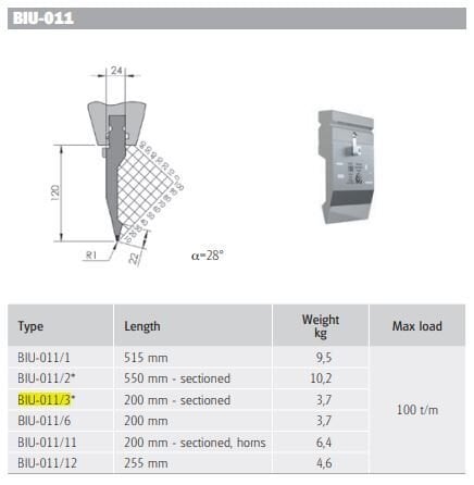 BIU-011/3 BIU-011/3 L=200 mm (2x100 mm) SECTION H157/28°/R=1