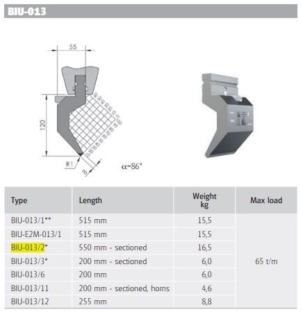 BIU-013/2 BIU-013/2 L=550mm SECTIONED