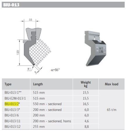 BIU-013/2 BIU-013/2 L=550mm SECTIONED