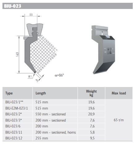 BIU-023/  BIU-023/ L=515 mm H=163mm A=86, R=1mm