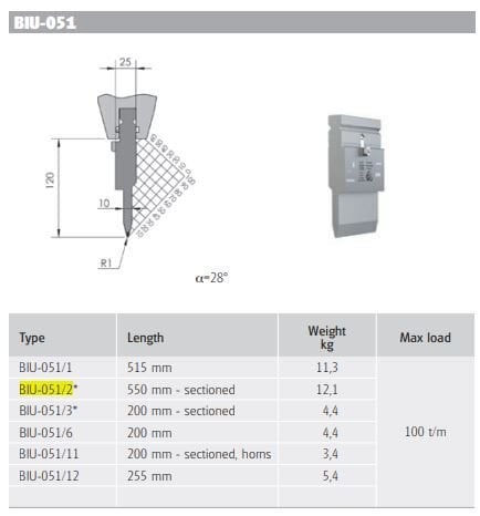 BIU-051/2 BIU-051/2 L=550mm SECTIONED