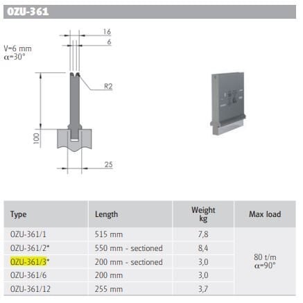 OZU-361/3 OZU-361/3 DIE 30° V=6 H=100 L=200 (SEC)