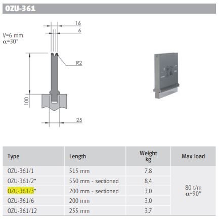 OZU-361/3 OZU-361/3 DIE 30° V=6 H=100 L=200 (SEC)