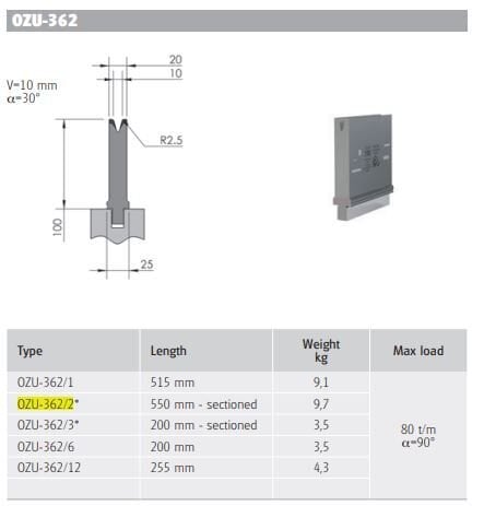 OZU-362/2 OZU-362/2 550 mm Segm. H100/30°/V=10