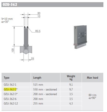 OZU-362/2 OZU-362/2 550 mm Segm. H100/30°/V=10