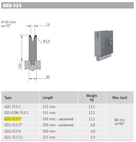 OZU-353/2 OZU-353/2 550mm Segm. H100/30°/V=16