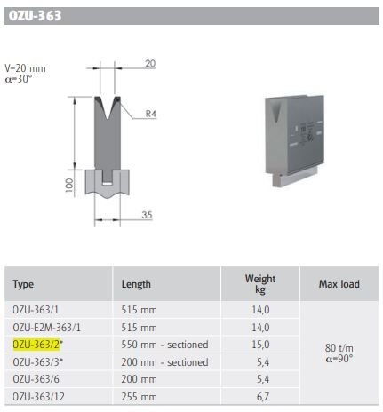 OZU-363/2 OZU-363/2 550 mm Segm. H100/30°/V=20