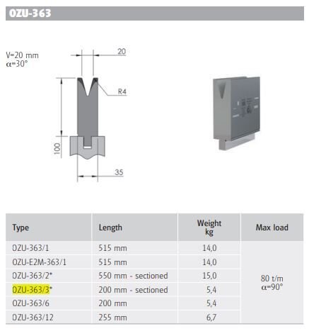 OZU-363/3 OZU-363/3 DIE 30° V=20 H=100 L=200 (SEC)