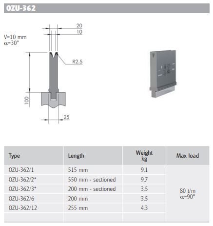 OZU-362/1 OZU-362/1 DIE 30° V=10 H=100 L=515
