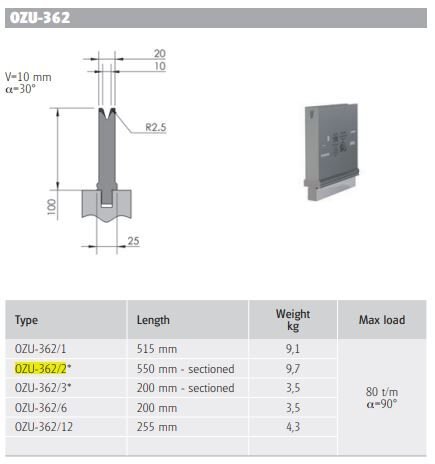 OZU-362/2 OZU-362/2 DIE 30° V=10 H=100 L=550 (SEC)