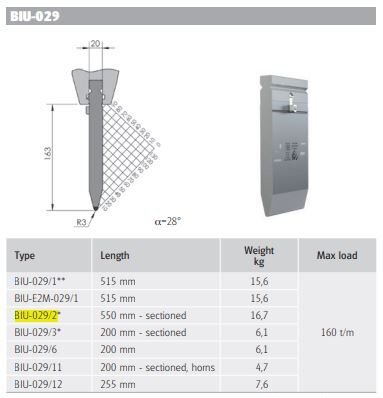 BIU-029/2 BIU-029/2 L=550 mm Sectioned (28°/R3)