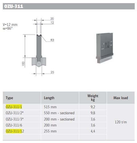 OZU-311/1 OZU-311/1 L=515 mm H100/86°/V=12
