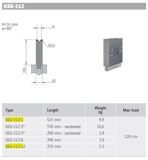 OZU-312/1 OZU-312/1 L=515mm H100/86°/V=16