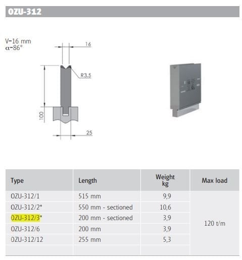 OZU-312/3 OZU-312/3 L=200mm H100/86°/V=16