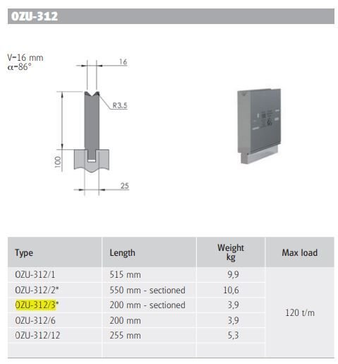 OZU-312/3 OZU-312/3 L=200mm H100/86°/V=16
