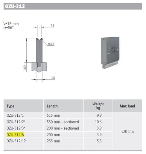 OZU-312/6 OZU-312/6 L=200mm H100/86°/V=16