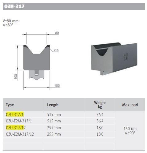 OZU-317/1 OZU-317/1 L=515 mm H100/80°/V=80