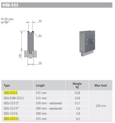 OZU-323/1 OZU-323/1 L=515mm H100/86°/V=20