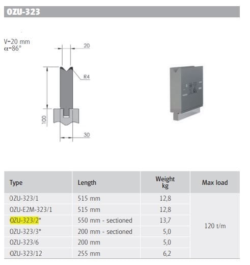 OZU-323/2 OZU-323/2 L=550mm Segm. H100/86°/V=20