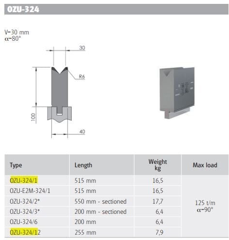 OZU-324/1 OZU-324/1-120x40x515 (V=30-80°)