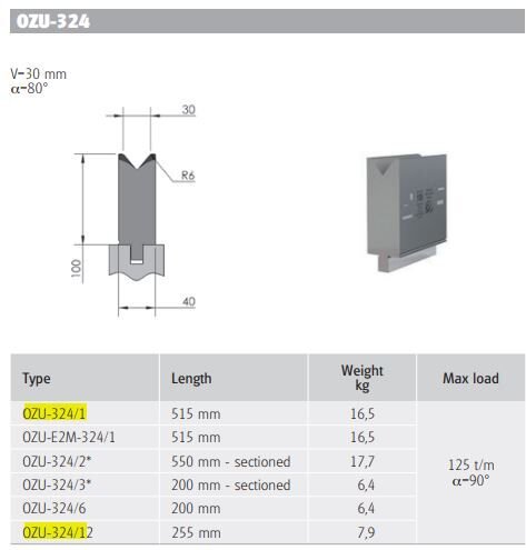 OZU-324/1 OZU-324/1-120x40x515 (V=30-80°)