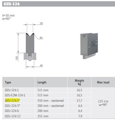 OZU-324/2 OZU-324/2-120x40x550 (V=30-80°)-PARÇALI