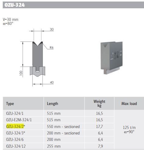 OZU-324/2 OZU-324/2-120x40x550 (V=30-80°)-PARÇALI