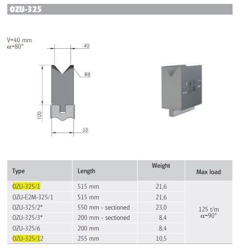 OZU-325/1 OZU-325/1-120x55x515 (V=40-80°)