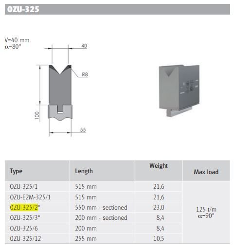 OZU-325/2 OZU-325/2-120x55x550 (V=40-80°)-PARÇALI