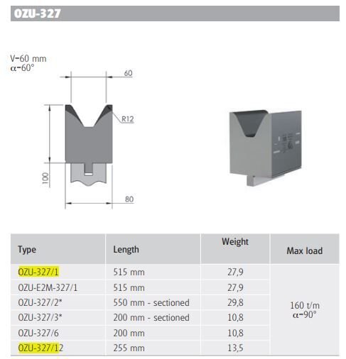 OZU-327/1 OZU-327/1 L=515 mm H100/60°/V=60