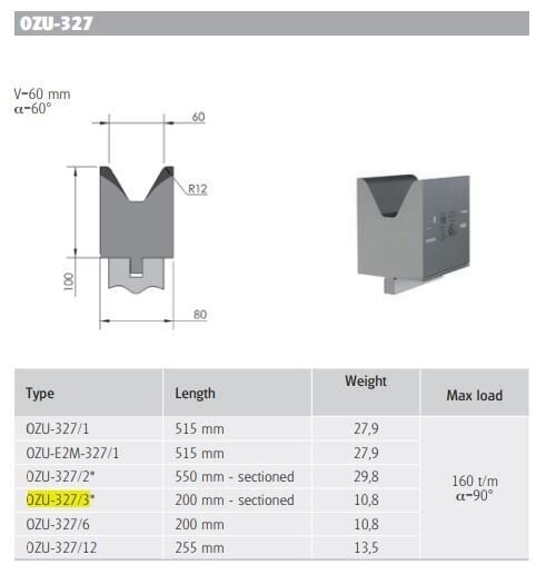 OZU-327/3 OZU-327/3 L=200 mm(2x100) Sect. H100/60°/V=60