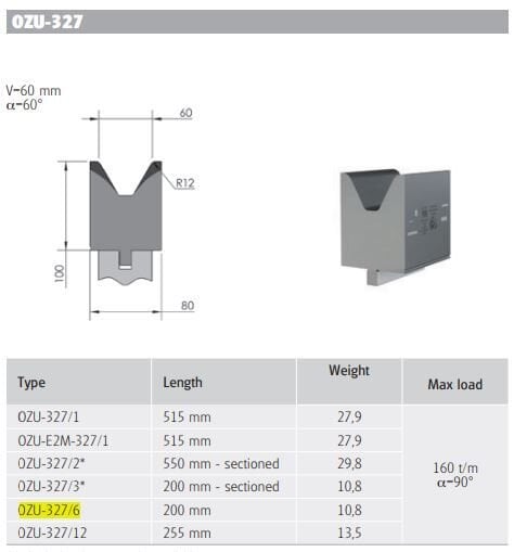 OZU-327/6 OZU-327/6 L=200 mm H100/60°/V=60