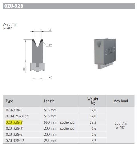 OZU-328/2 OZU-328/2 L=550mm Segm. H100/40°/V30